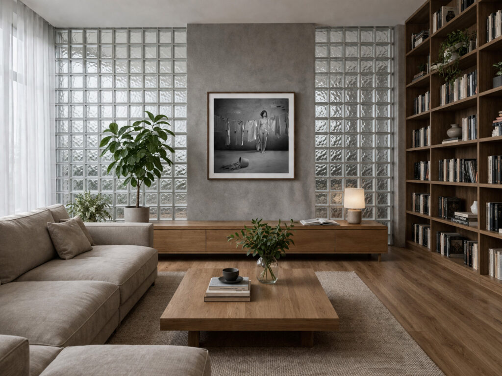 Fine art photograph in a square frame displayed in a modern interior